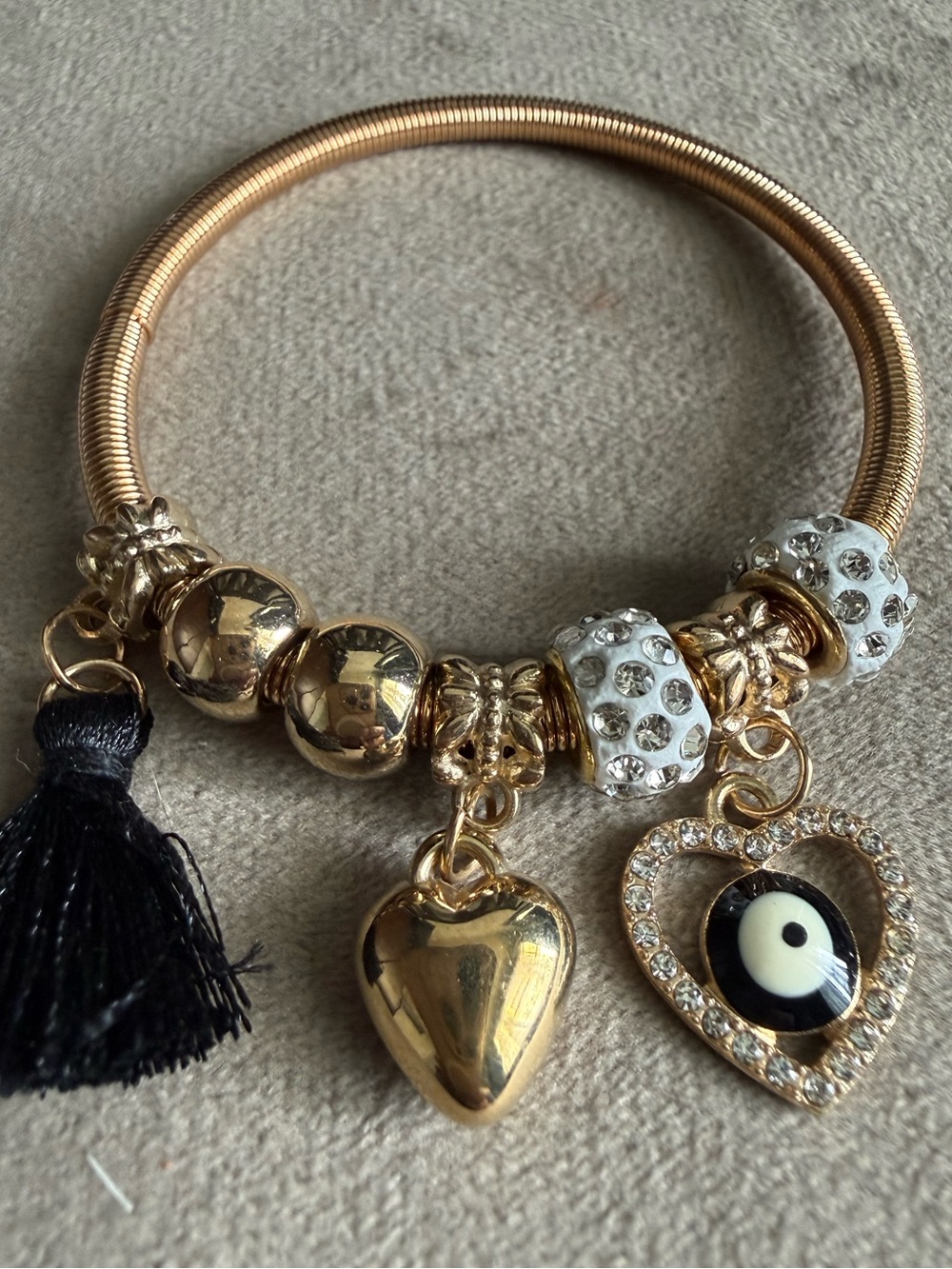 Gold-Tone Charm Bracelet with Heart and Tassel